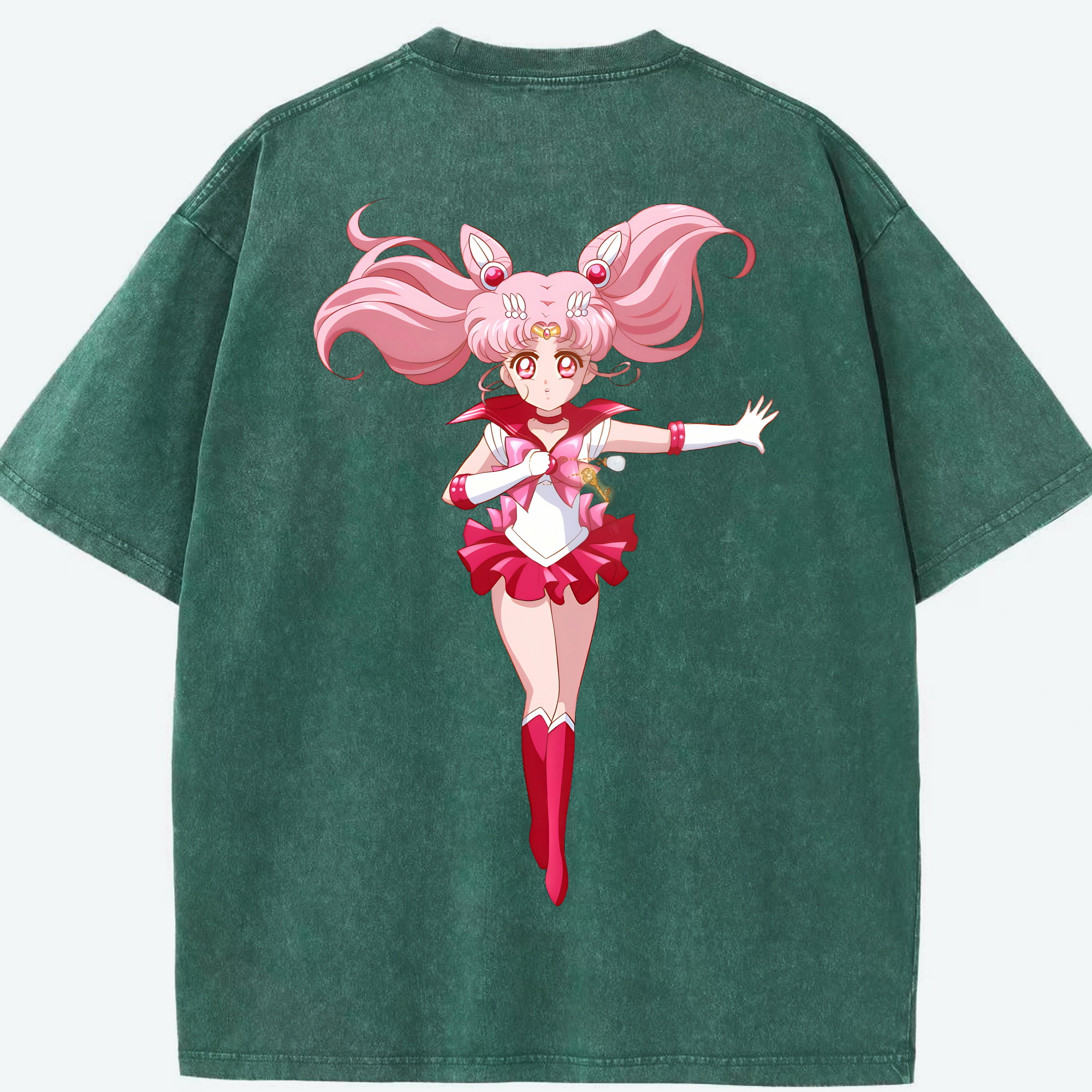 （画像用） 美少女戦士セーラームーン ちびうさ Sailor Moon Chibiusa Tsukino Usagi Small Lady Serenity 綿100% ヴィンテージ風 半袖Tシャツ（背面プリント）